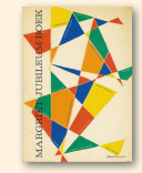 Voorzijde van het stofomslag om het Margriet Jubileum-Boek uit 1961, met daarin twee verhalen van Saki. Het ontwerp is van Cees Bantzinger (1914-1985)