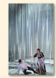 Gordon Gietz (Hoffmann) en Sally Silver (Giulietta) tijdens een repetitie van een scène uit het vierde bedrijf van Les contes d’Hoffmann van Jacques Offenbach
