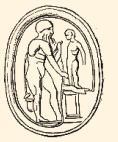 Prometheus modelleert de mens. Overgenomen uit P. Decharm: 'Mythologie de la Grèce Antique' (Paris, Garnier Frères)