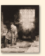 Faust voorgesteld in een ets, toegeschreven aan Rembrandt, circa 1650