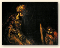 'David, harpspelend voor Saul', geschilderd in 1658 door Rembrandt van Rijn