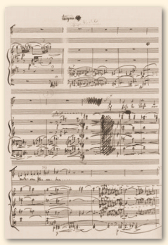 Pagina 34 van het manuscript van Schönbergs Tweede Strijkkwartet