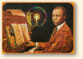 Scott Joplin aan de piano, door Saul Lambert; afgebeeld op alle drie bovengenoemde Elektra- (Nonesuch-)LP’s van Joshua Rifkin